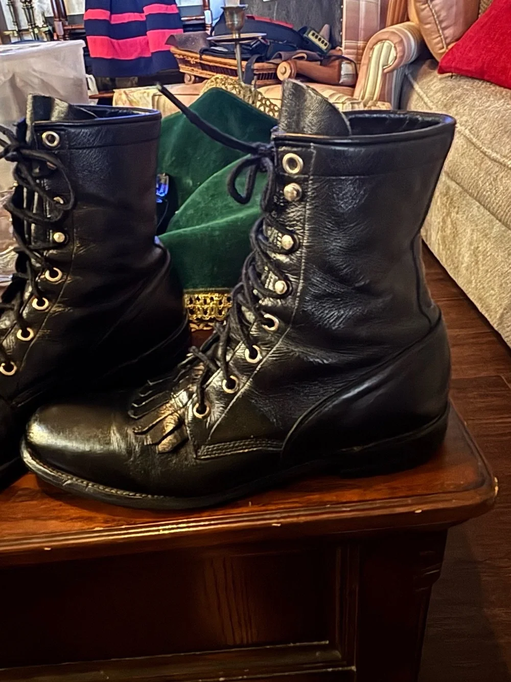 Vintage Justin 506 Black Leather Kiltie Lace Up Roper Cowboy Boots Mens 8.5